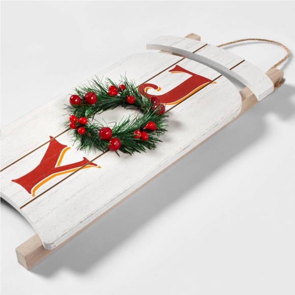 🆕 Rare Target Wondershop Wood Sled Joy Wreath Wall Sign Christmas Holiday Decor - Picture 2 of 8